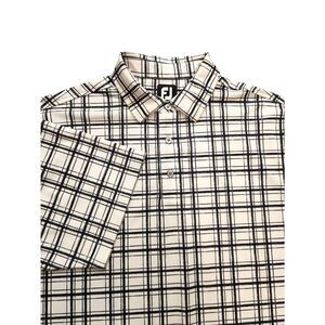 FootJoy FJ men's Large Polo plaid black white performance 3 button poly stretch